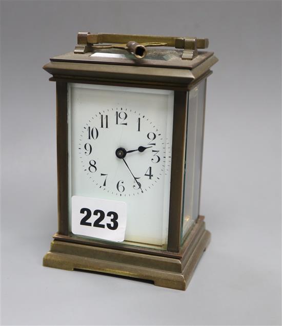 An Edwardian brass carriage timepiece